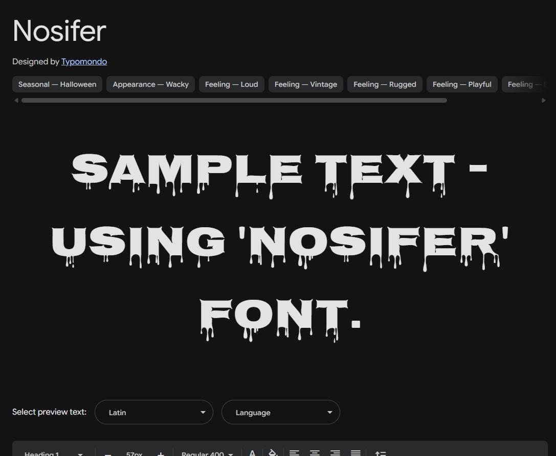 Image sample preview for text using Nosifer font family