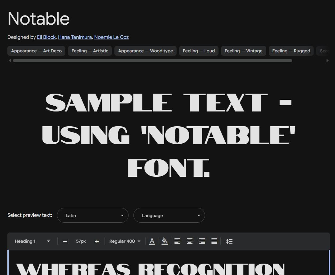 Image sample preview for text using Notable font family