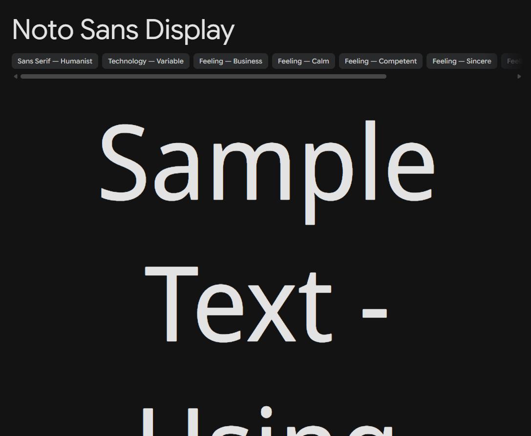 Image sample preview for text using Noto Sans Display font family