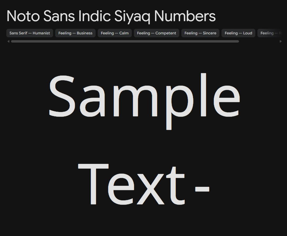 Image sample preview for text using Noto Sans Indic Siyaq Numbers font family