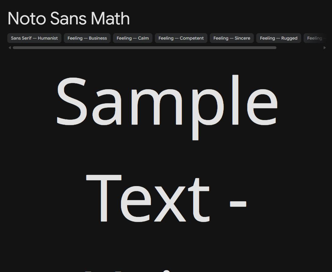 Image sample preview for text using Noto Sans Math font family