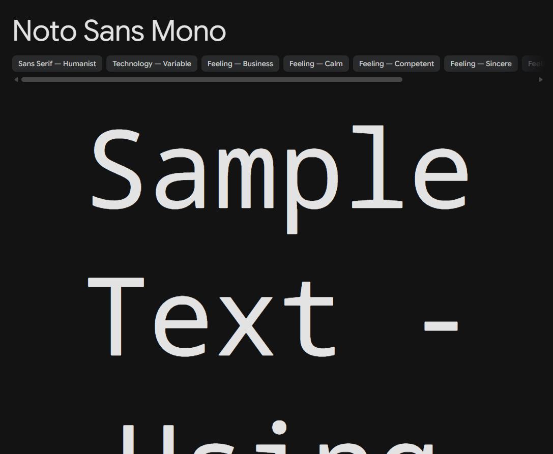 Image sample preview for text using Noto Sans Mono font family