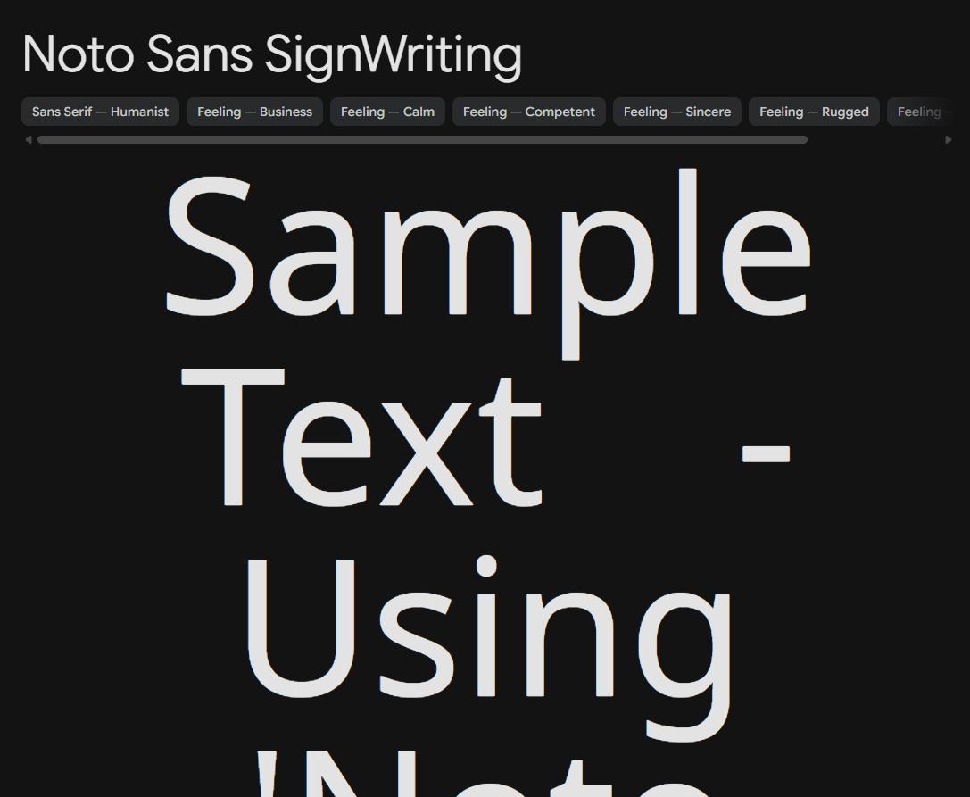 Image sample preview for text using Noto Sans SignWriting font family