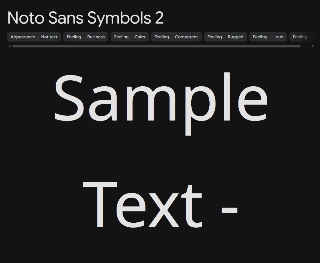 Image sample preview for text using Noto Sans Symbols 2 font family