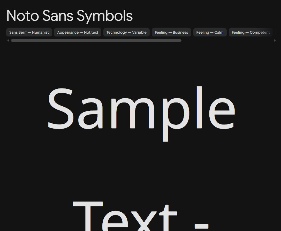Image sample preview for text using Noto Sans Symbols font family