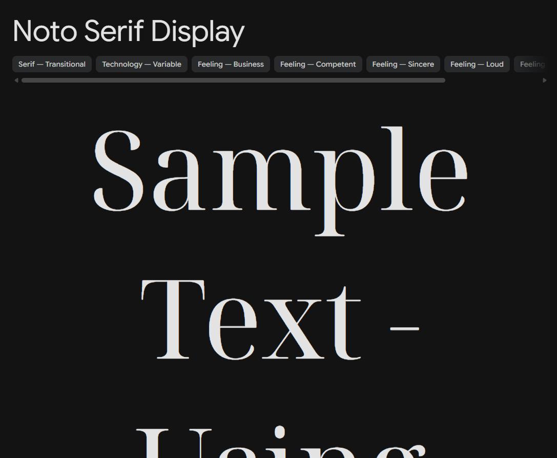 Image sample preview for text using Noto Serif Display font family