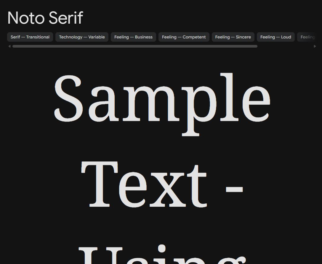 Image sample preview for text using Noto Serif font family