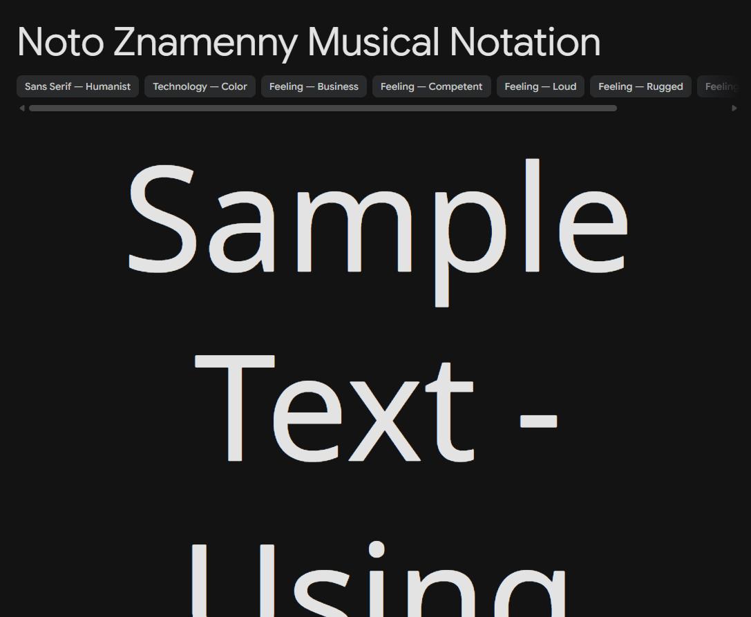 Image sample preview for text using Noto Znamenny Musical Notation font family