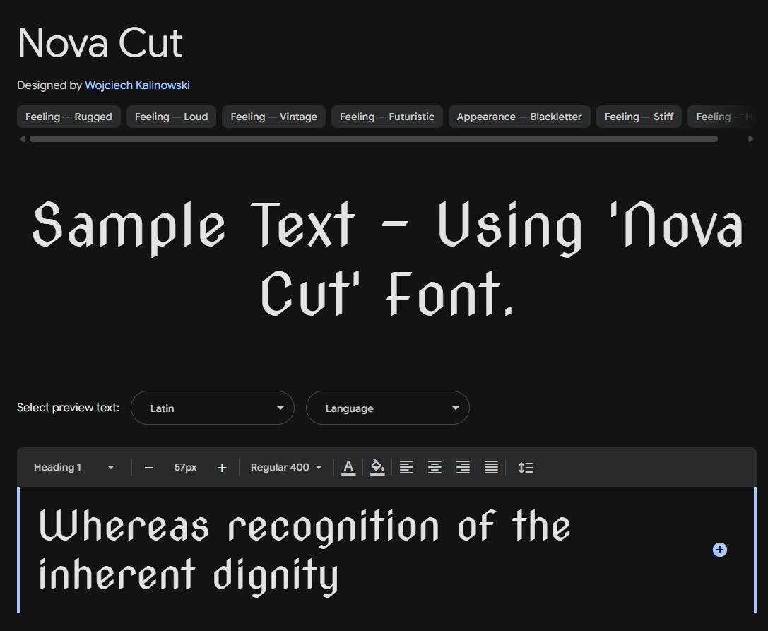 Image sample preview for text using Nova Cut font family