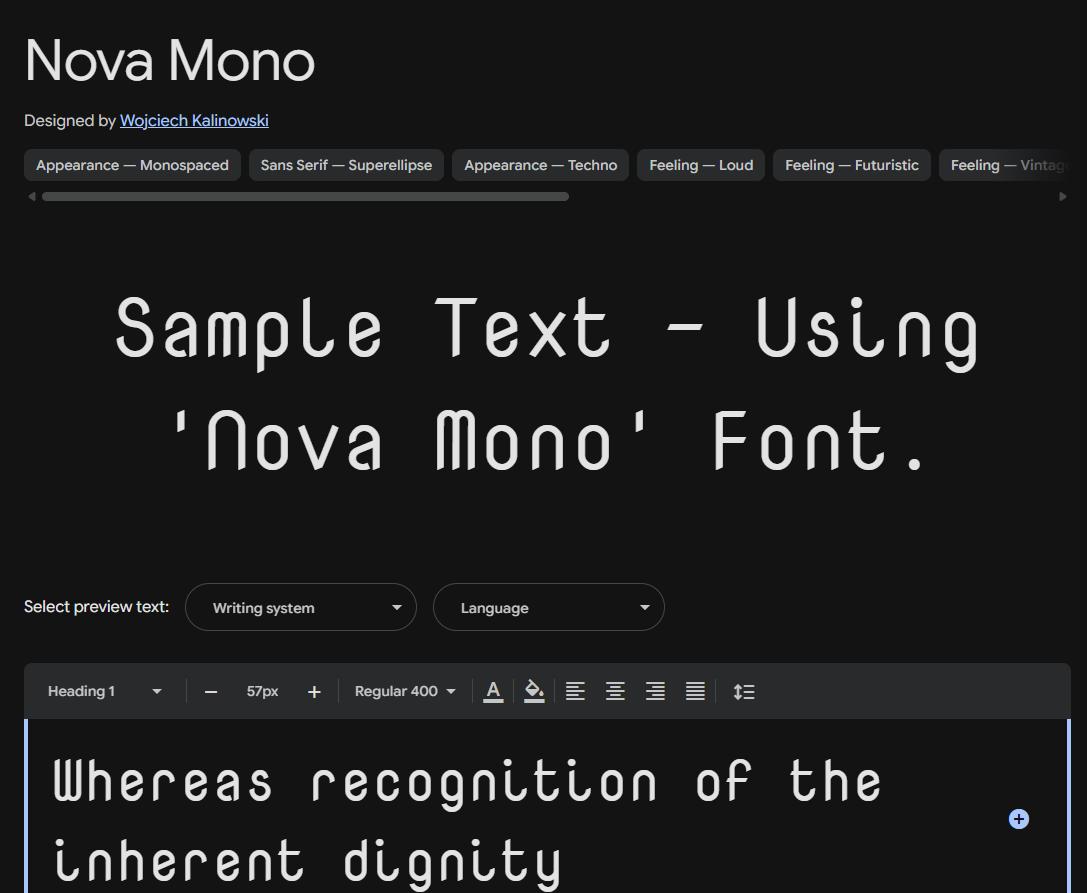 Image sample preview for text using Nova Mono font family