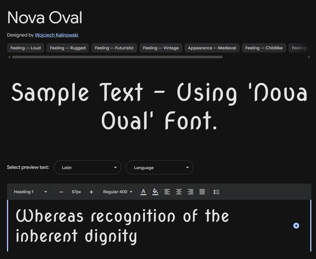 Image sample preview for text using Nova Oval font family