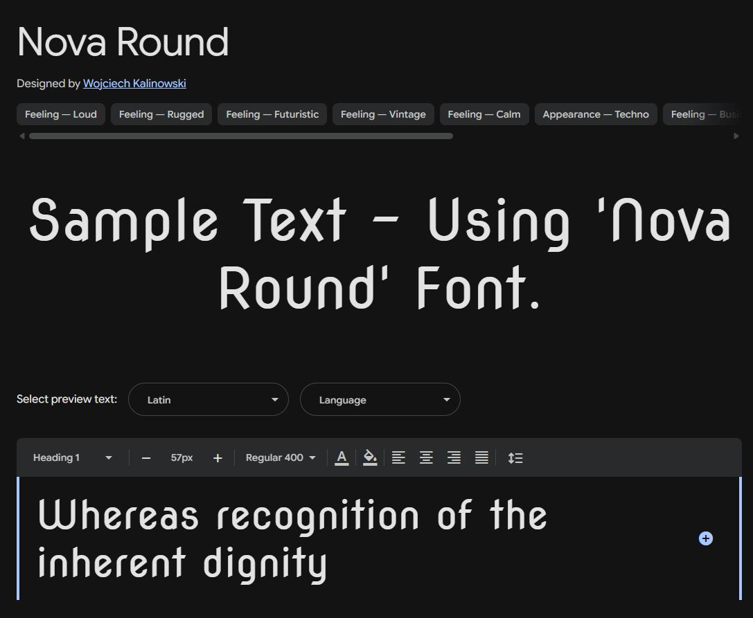Image sample preview for text using Nova Round font family
