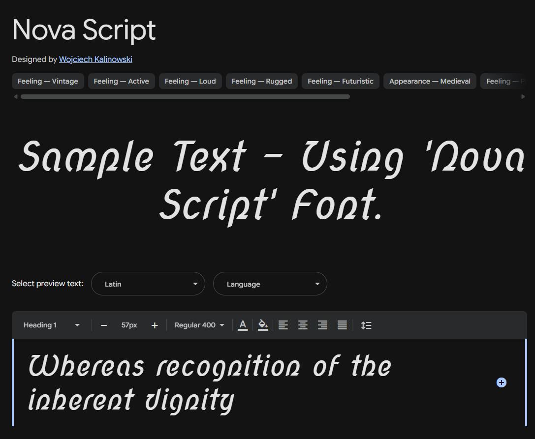 Image sample preview for text using Nova Script font family