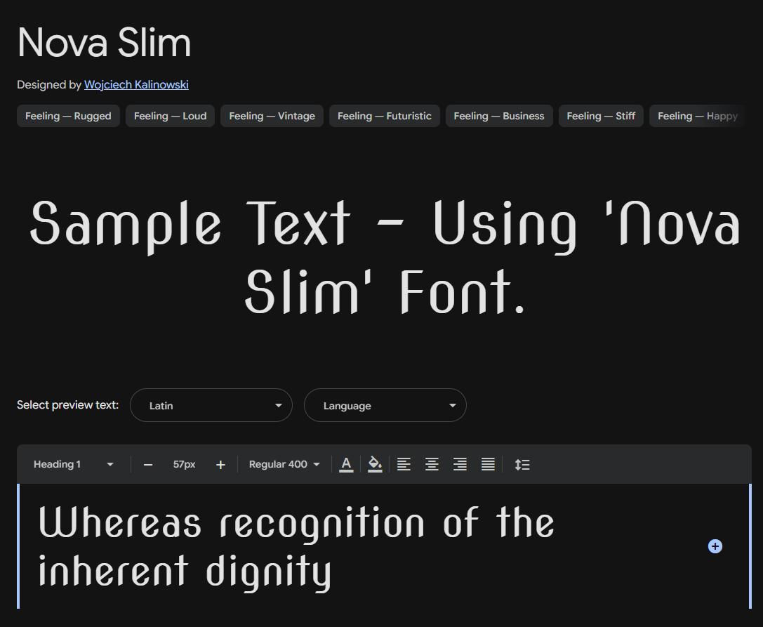 Image sample preview for text using Nova Slim font family