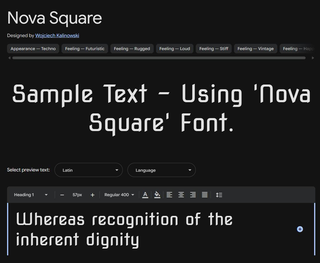 Image sample preview for text using Nova Square font family