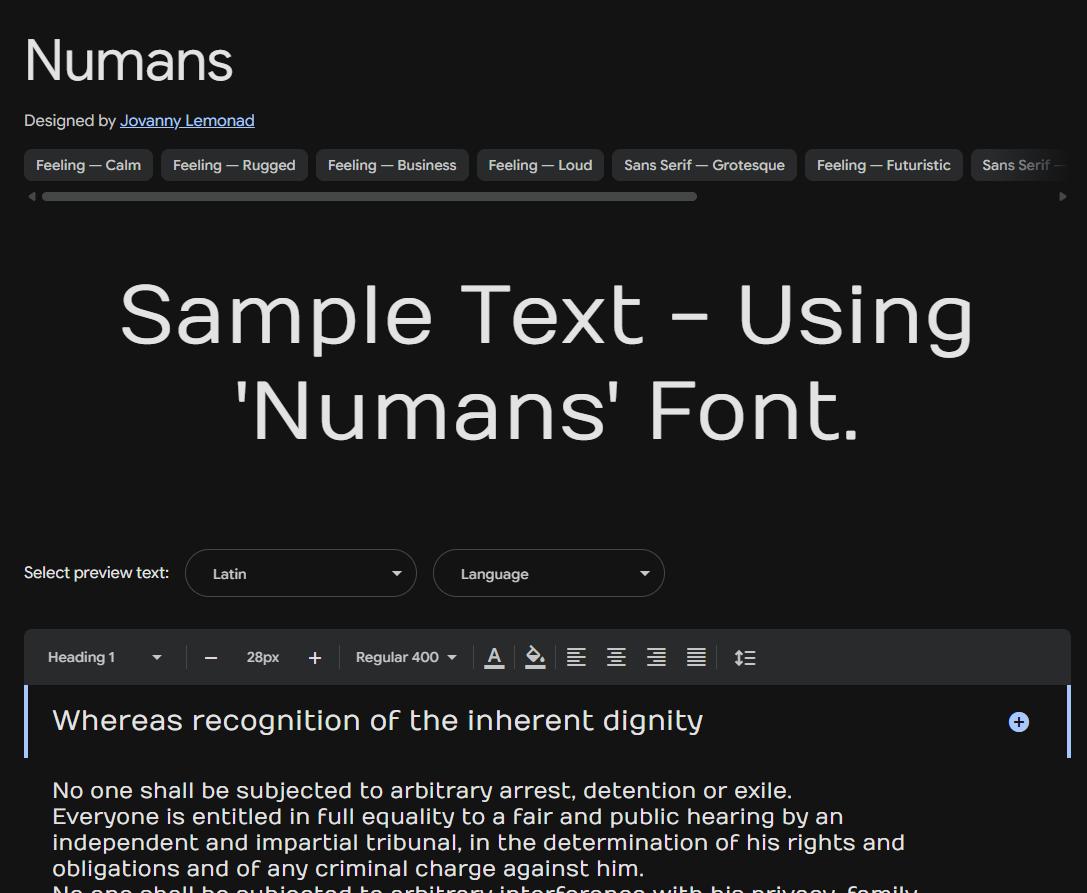 Image sample preview for text using Numans font family