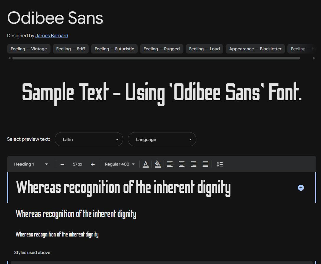 Image sample preview for text using Odibee Sans font family