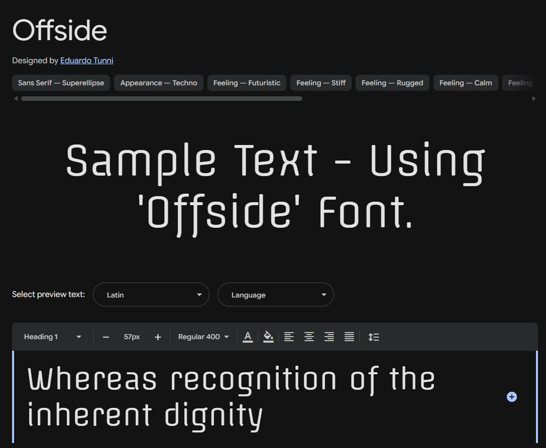 Image sample preview for text using Offside font family