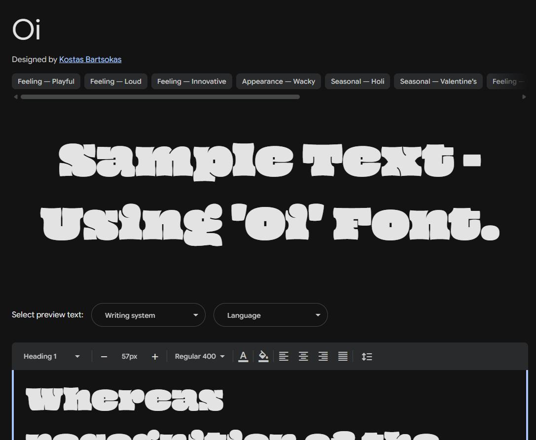 Image sample preview for text using Oi font family