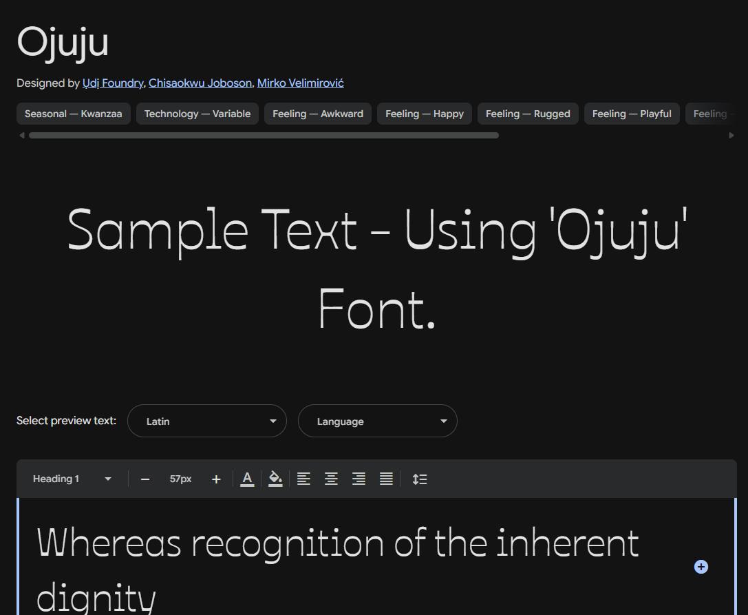 Image sample preview for text using Ojuju font family