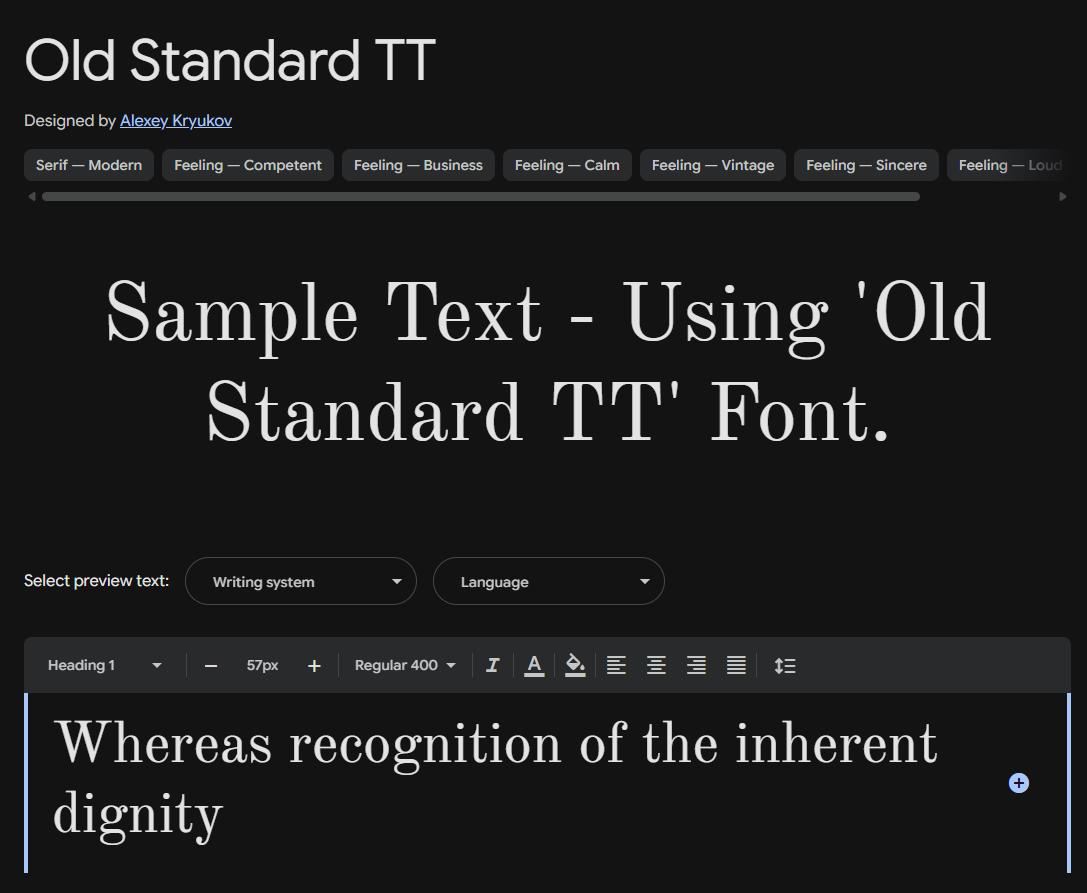 Image sample preview for text using Old Standard TT font family