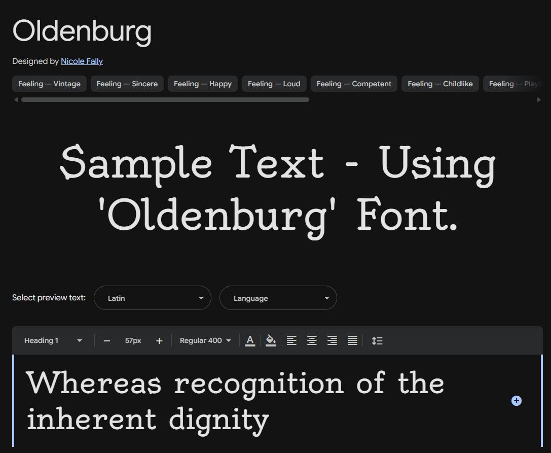 Image sample preview for text using Oldenburg font family