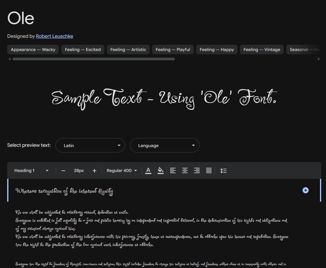 Image sample preview for text using Ole font family