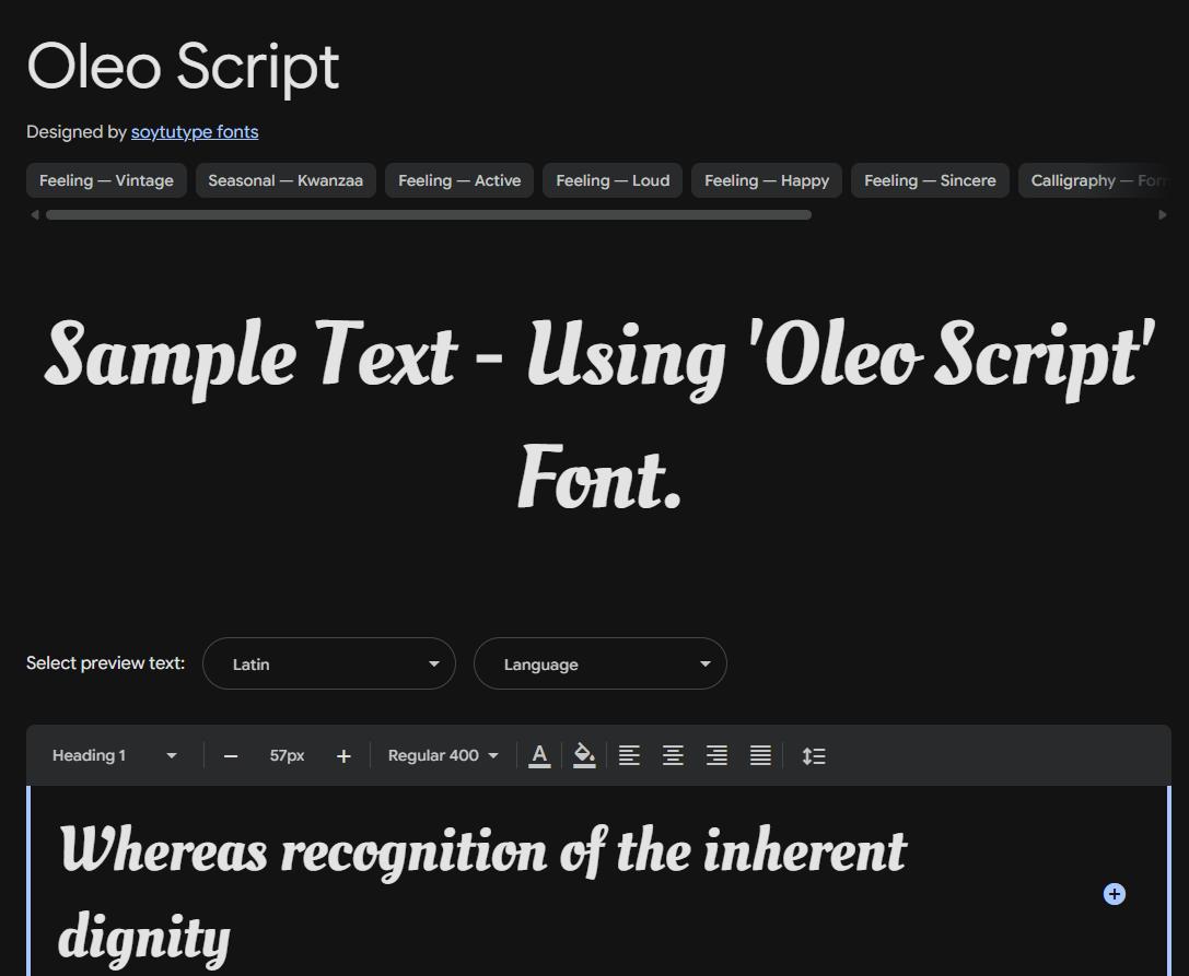 Image sample preview for text using Oleo Script font family