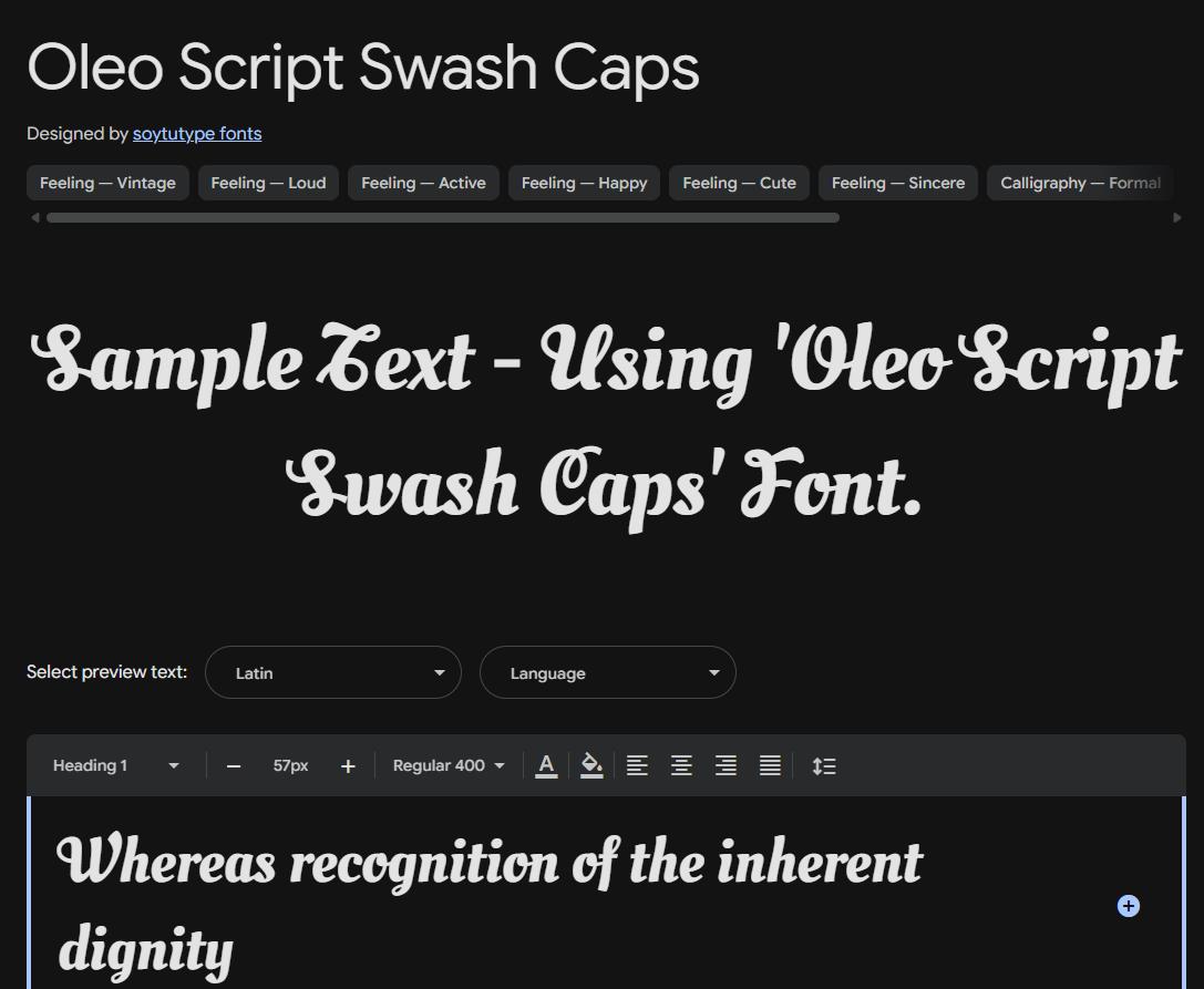 Image sample preview for text using Oleo Script Swash Caps font family