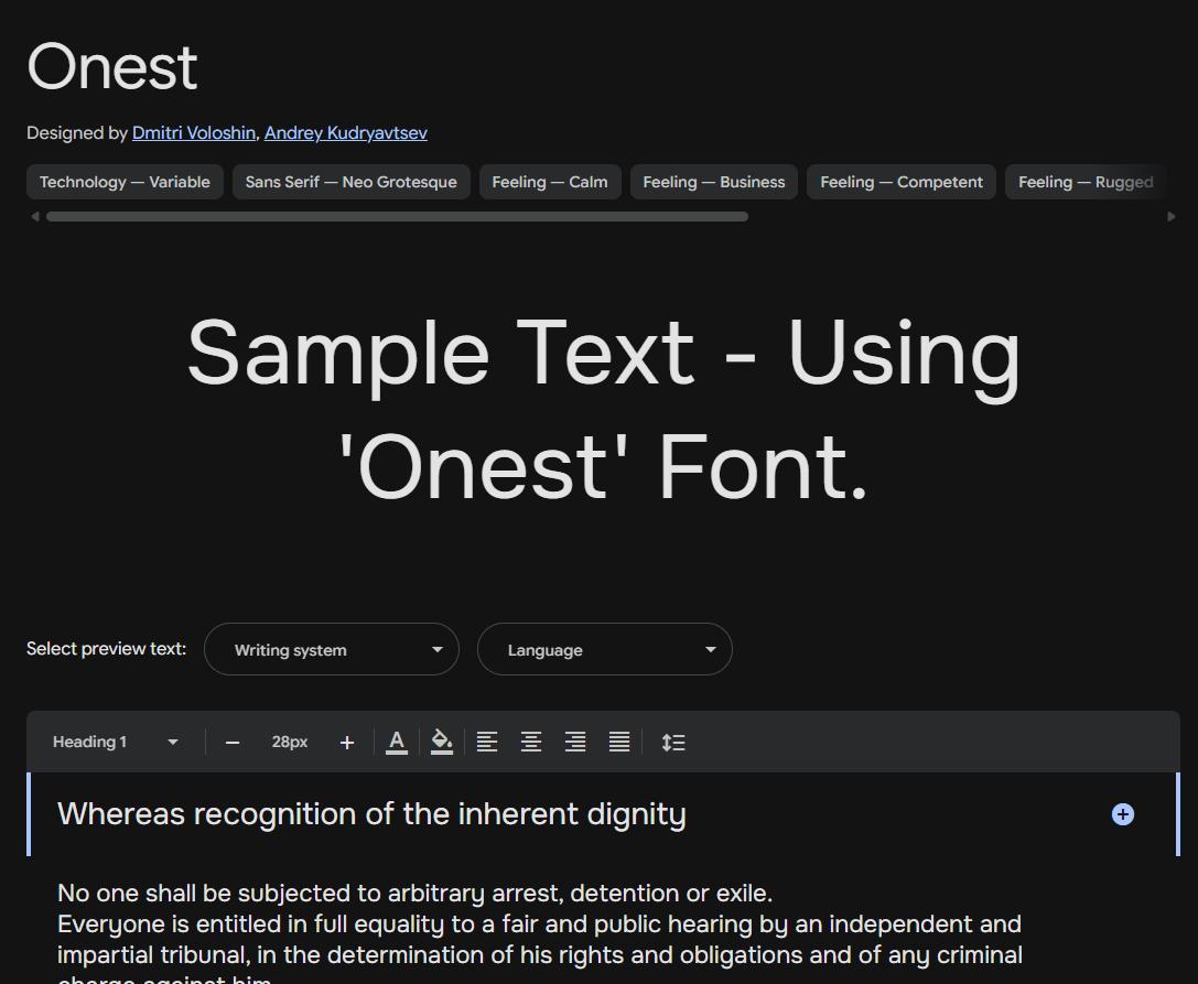 Image sample preview for text using Onest font family