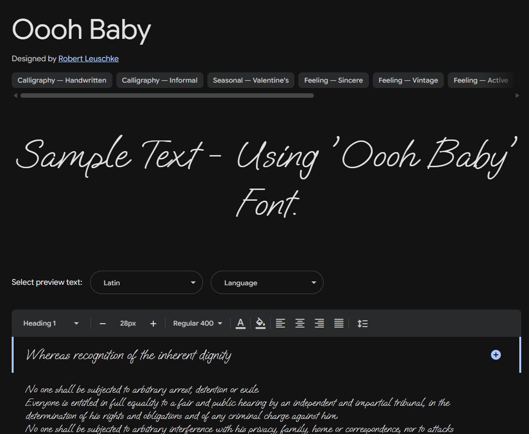 Image sample preview for text using Oooh Baby font family