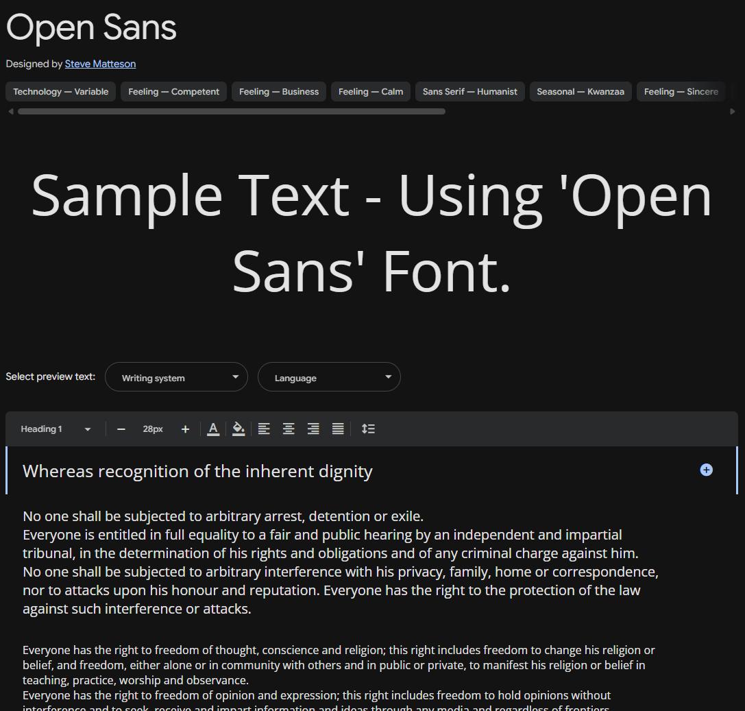 Image sample preview for text using Open Sans font family