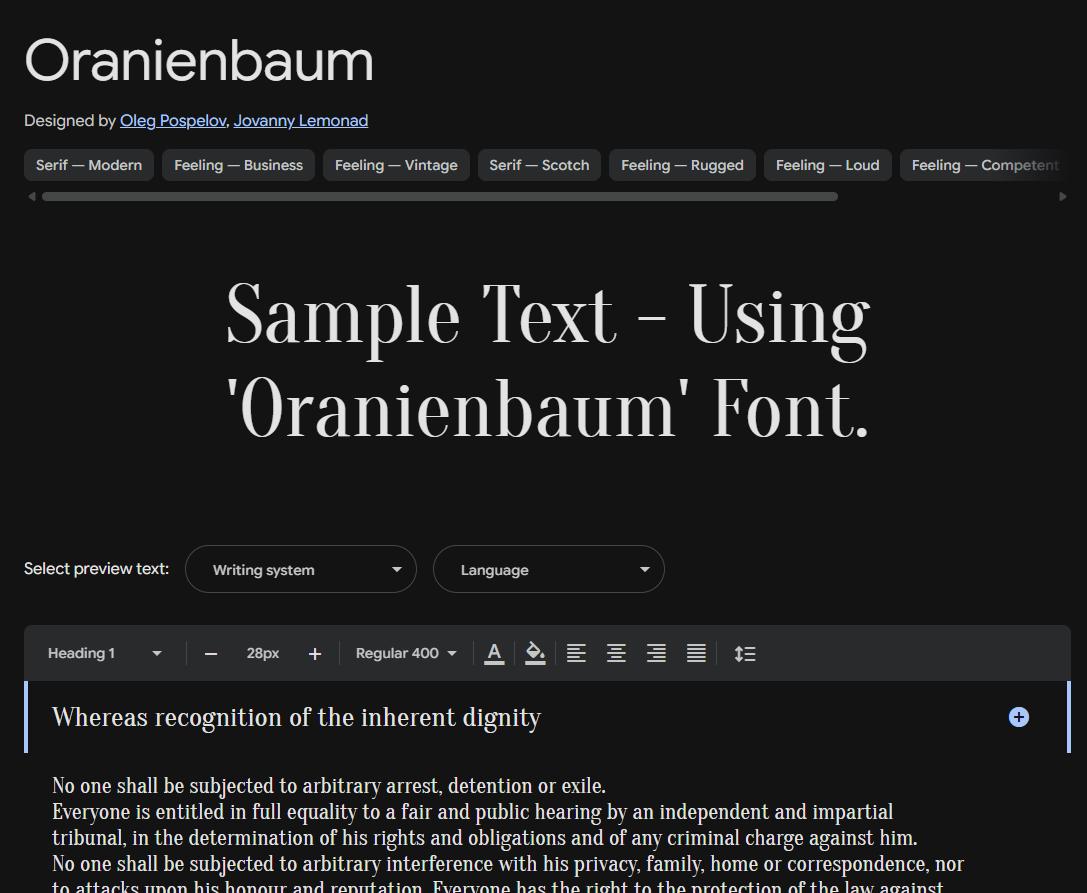 Image sample preview for text using Oranienbaum font family