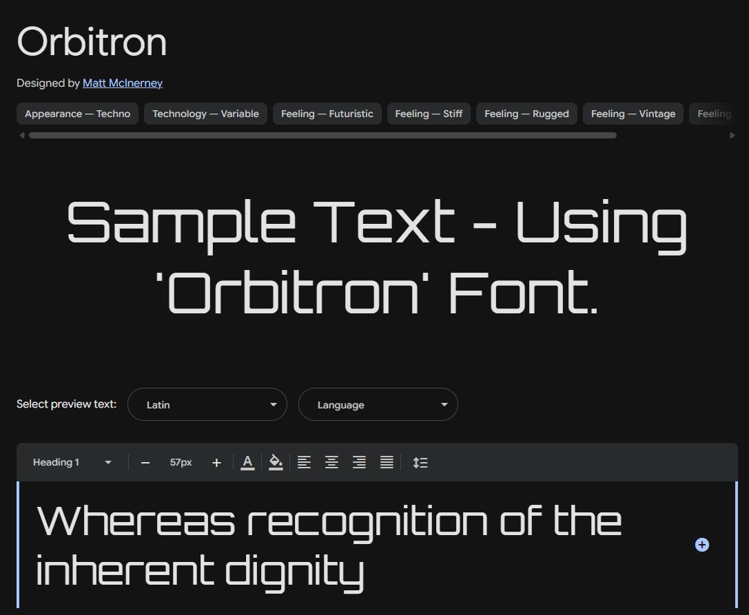Image sample preview for text using Orbitron font family