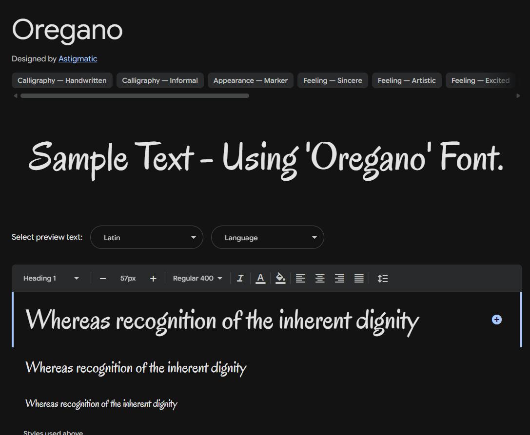 Image sample preview for text using Oregano font family