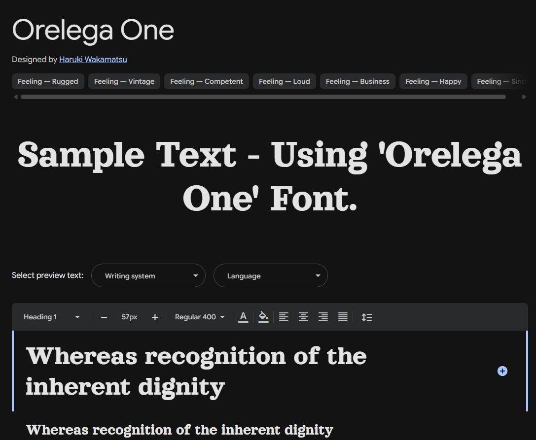 Image sample preview for text using Orelega One font family