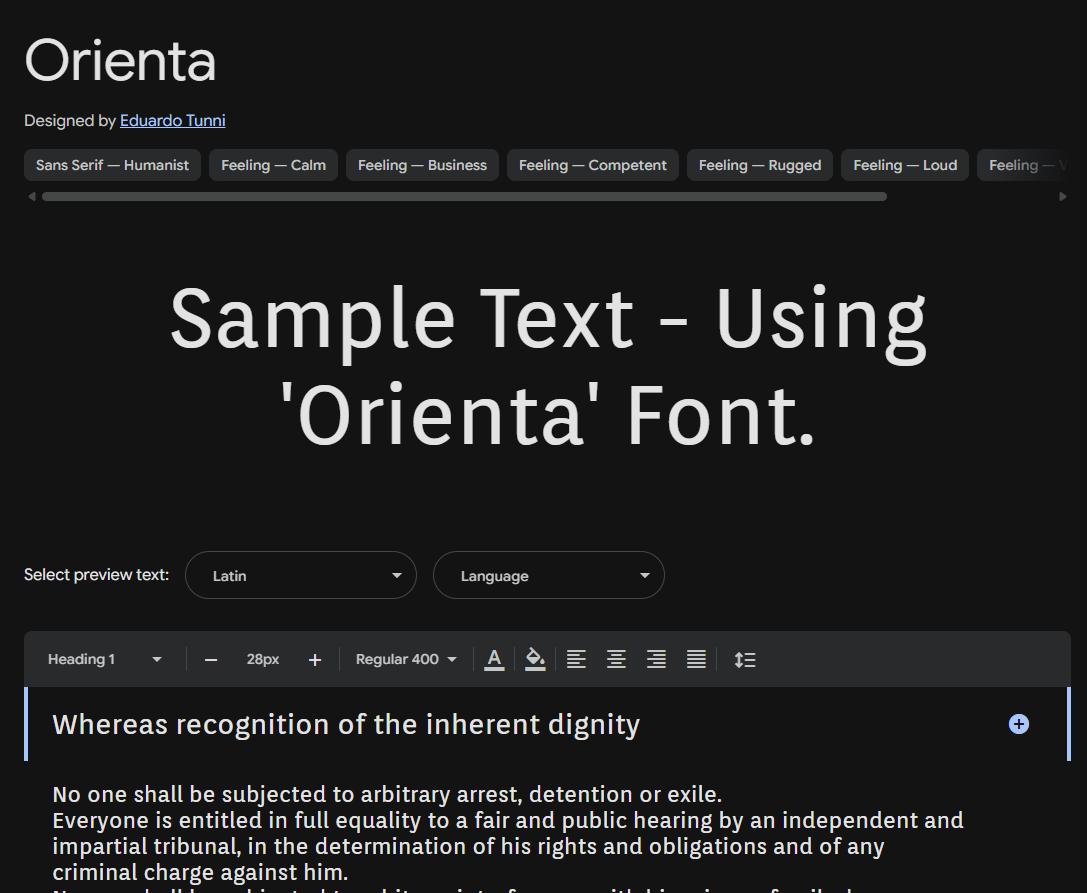 Image sample preview for text using Orienta font family
