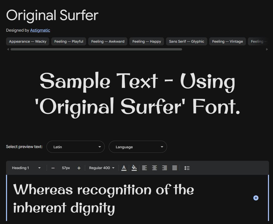 Image sample preview for text using Original Surfer font family
