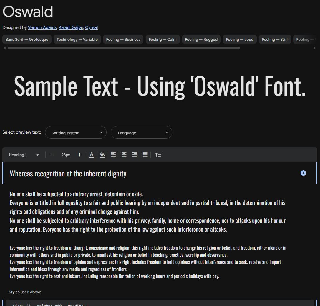 Image sample preview for text using Oswald font family