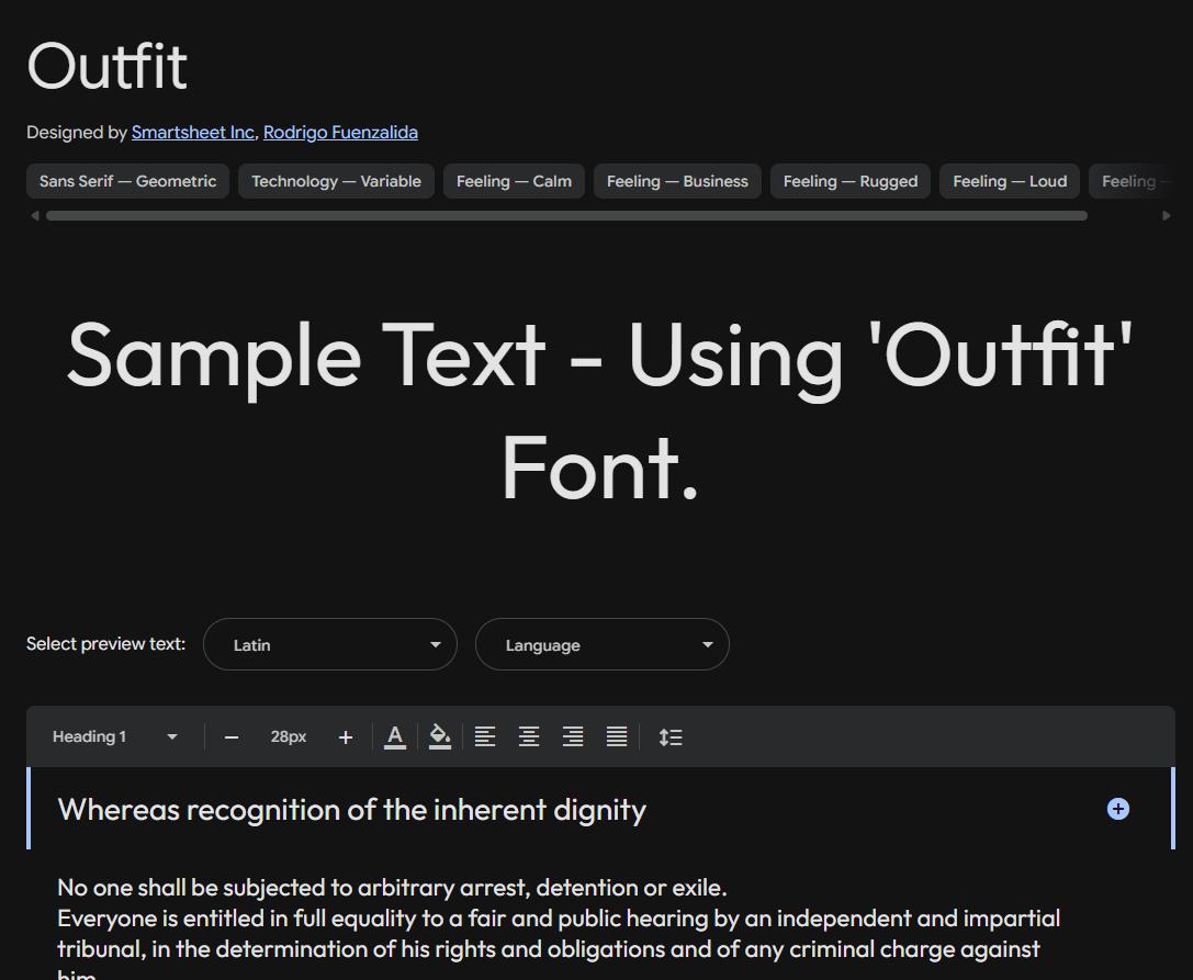 Image sample preview for text using Outfit font family