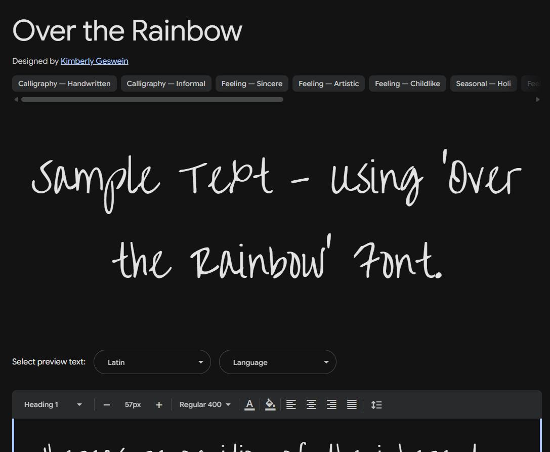 Image sample preview for text using Over the Rainbow font family