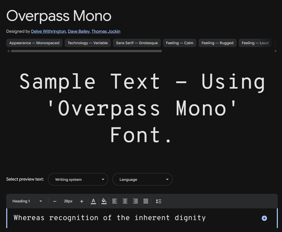 Image sample preview for text using Overpass Mono font family