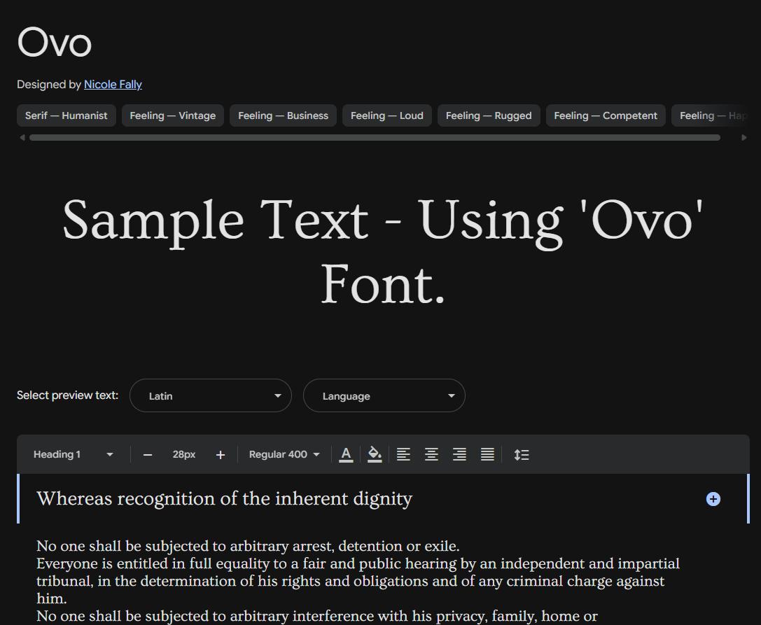 Image sample preview for text using Ovo font family