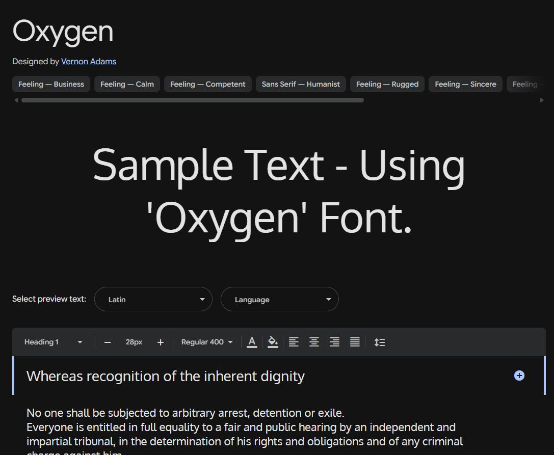 Image sample preview for text using Oxygen font family