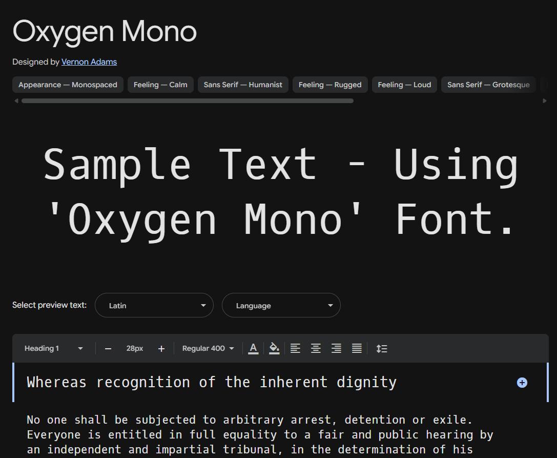 Image sample preview for text using Oxygen Mono font family