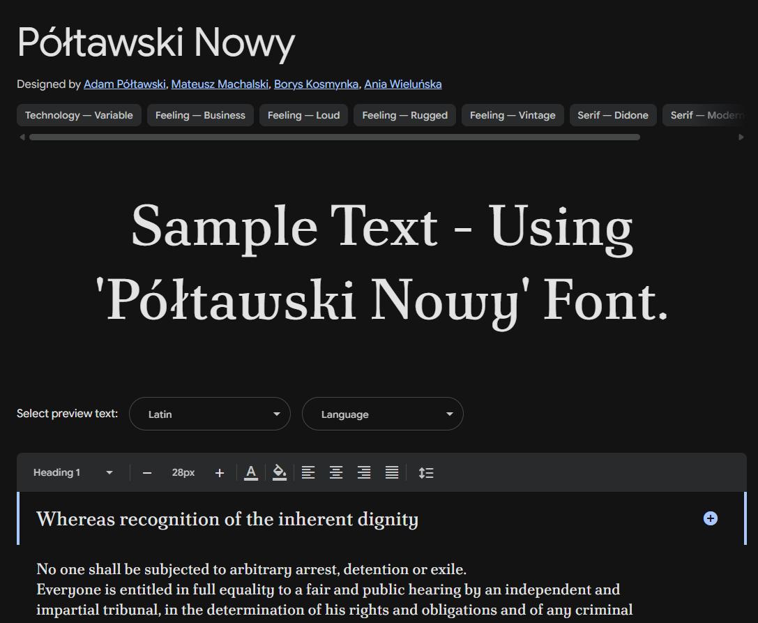 Image sample preview for text using Półtawski Nowy font family