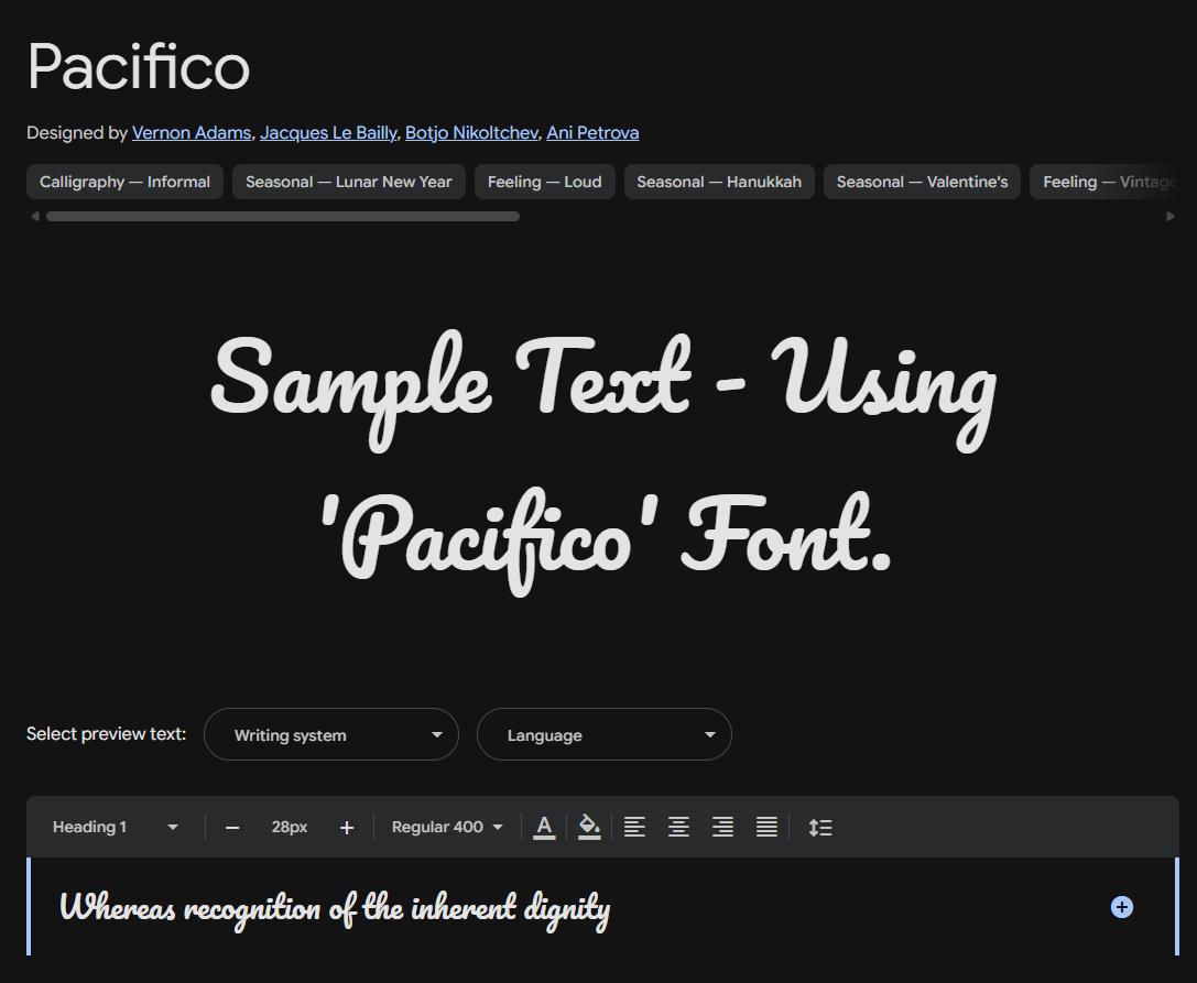 Image sample preview for text using Pacifico font family