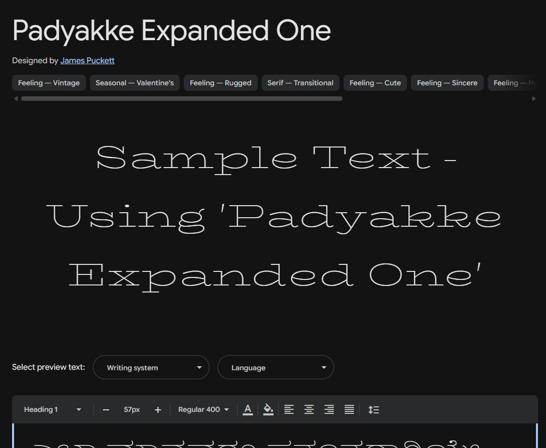 Image sample preview for text using Padyakke Expanded One font family