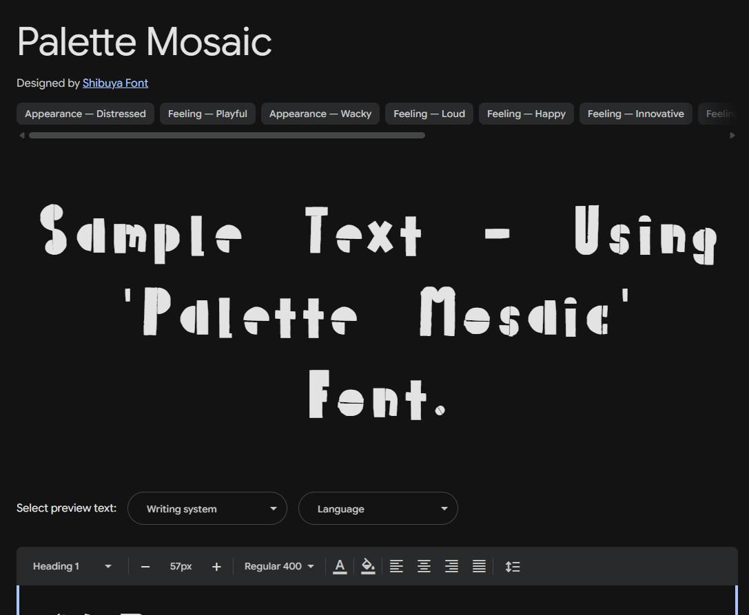 Image sample preview for text using Palette Mosaic font family