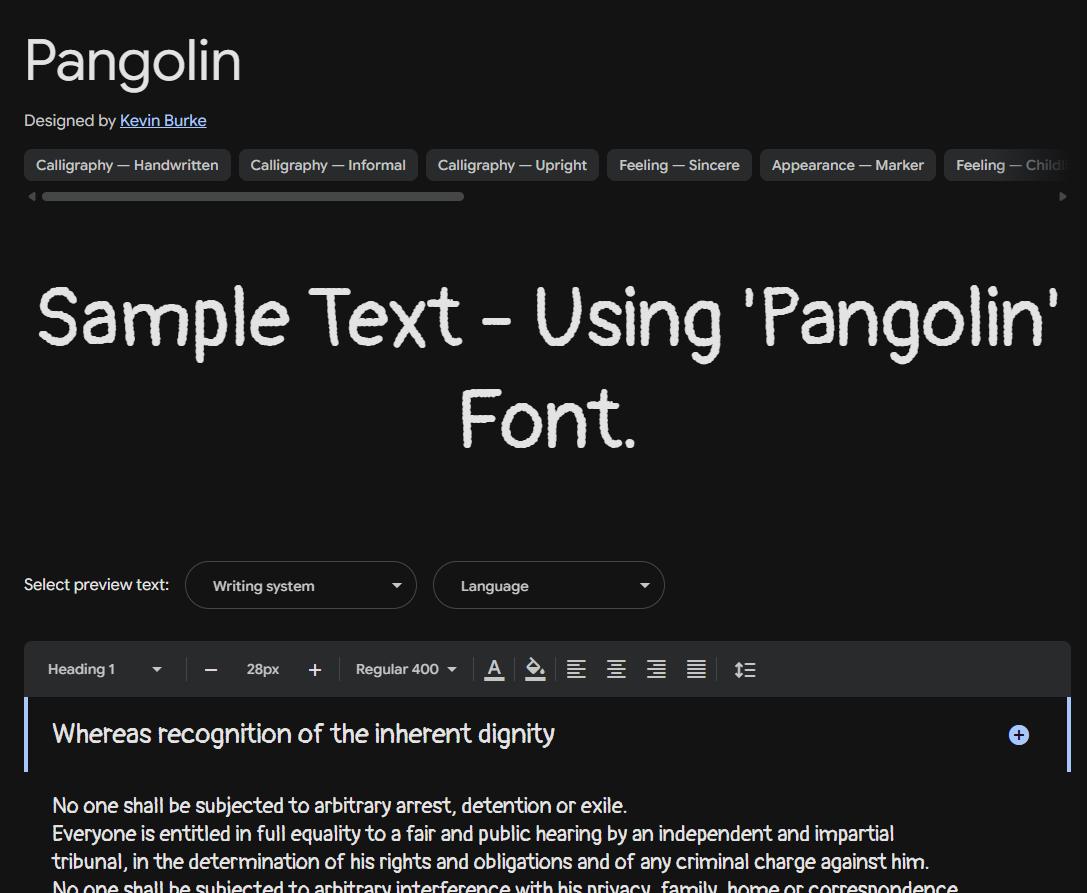 Image sample preview for text using Pangolin font family